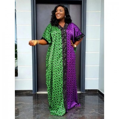 African Women's Premium Kaftan Abayas with Sequins - Traditional Ankara Robe