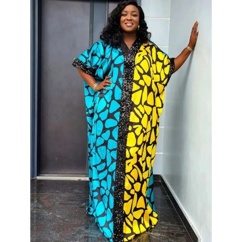 African Women's Premium Kaftan Abayas with Sequins - Traditional Ankara Robe