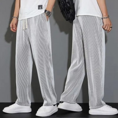 ZTE Men's Elastic Waist Sports Pants with Wide Pockets and Ribbed Legs