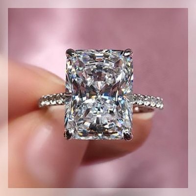 choucong Women's Handcrafted Radiant 3ct Lab Diamond Engagement Ring in Sterling Silver