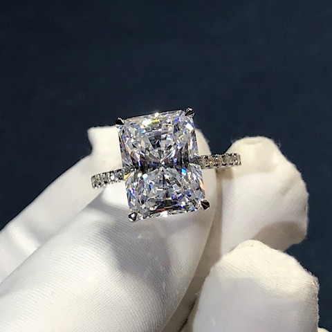choucong Women's Handcrafted Radiant 3ct Lab Diamond Engagement Ring in Sterling Silver
