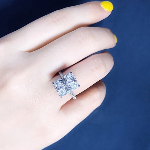 choucong Women's Handcrafted Radiant 3ct Lab Diamond Engagement Ring in Sterling Silver