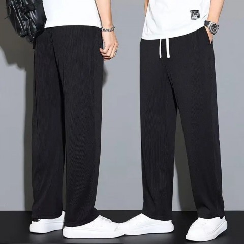 ZTE Men's Elastic Waist Sports Pants with Wide Pockets and Ribbed Legs
