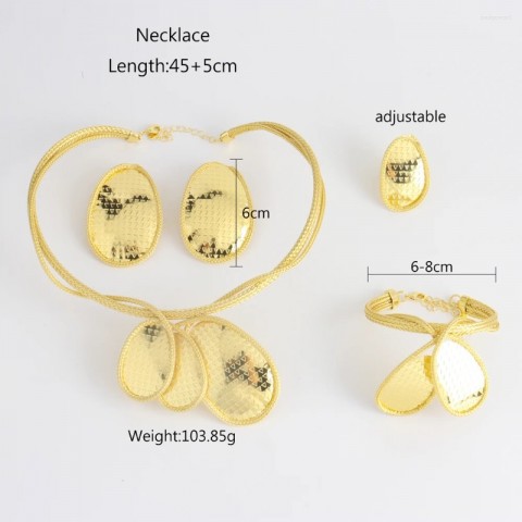 Luxury Flower Bud Necklace Earrings Set for Women in Brazilian Gold Color with Colorful Zircon