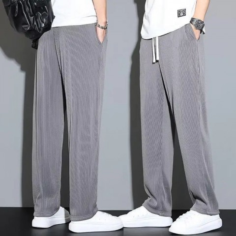 ZTE Men's Elastic Waist Sports Pants with Wide Pockets and Ribbed Legs