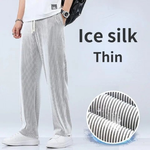ZTE Men's Elastic Waist Sports Pants with Wide Pockets and Ribbed Legs