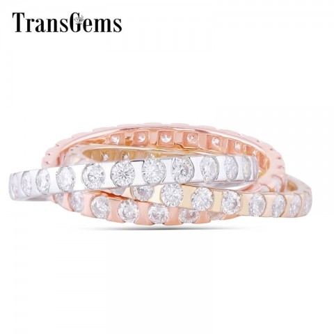 TransGems Women's Classic 14K Tricolor Gold Moissanite Engagement Ring