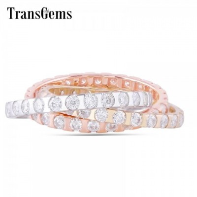 TransGems Women's Classic 14K Tricolor Gold Moissanite Engagement Ring