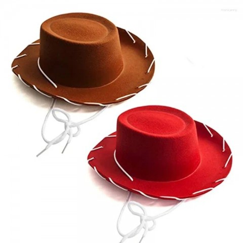 Children's Adjustable Woody Beret Hat - Brown & Red Felt