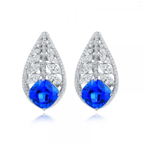 Rich Blue Spinel Stud Earrings in Sterling Silver, Luxury Women's Jewelry