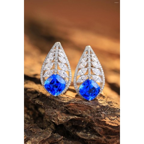 Rich Blue Spinel Stud Earrings in Sterling Silver, Luxury Women's Jewelry