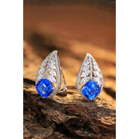 Rich Blue Spinel Stud Earrings in Sterling Silver, Luxury Women's Jewelry