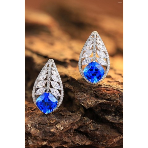 Rich Blue Spinel Stud Earrings in Sterling Silver, Luxury Women's Jewelry
