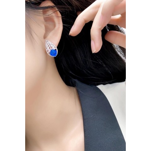 Rich Blue Spinel Stud Earrings in Sterling Silver, Luxury Women's Jewelry