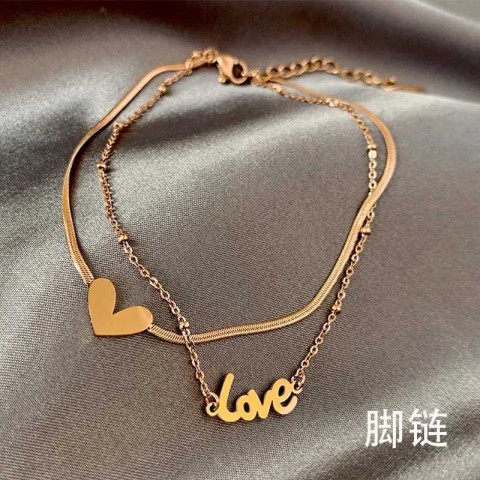 Luxury Women's Heart-Shaped Stainless Steel Anklet W240815