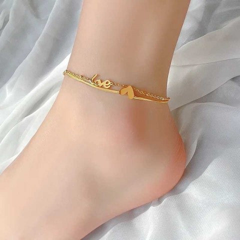 Luxury Women's Heart-Shaped Stainless Steel Anklet W240815