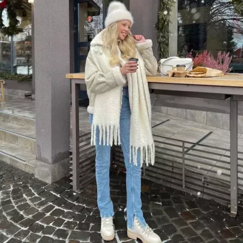 QTFZLJ Women's Luxury Winter Scarf, Soft Thick Cashmere Shawl with Long Tassel, White, 210*40cm