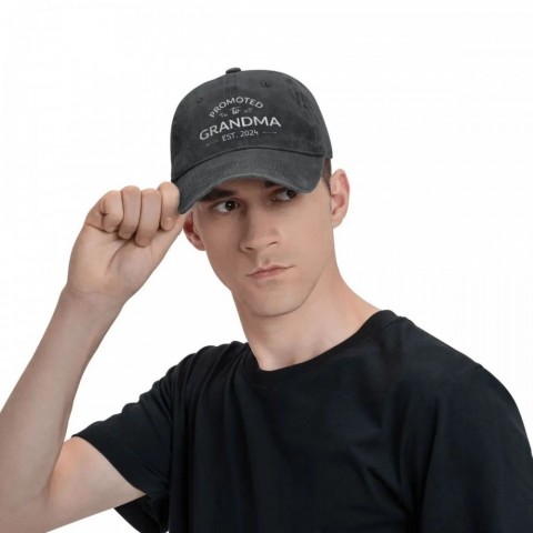 Promoted To Grandma Est Cowboy Baseball Cap - Silk Material, Sun Protection, Retro Style for Men & Women