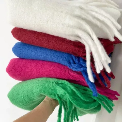 QTFZLJ Women's Luxury Winter Scarf, Soft Thick Cashmere Shawl with Long Tassel, White, 210*40cm