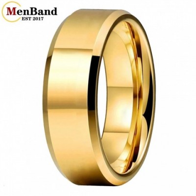 MenBand Premium Artificial Gold Tungsten Carbide Wedding Ring, 6/8MM Beveled Edges, Unisex Comfort Fit