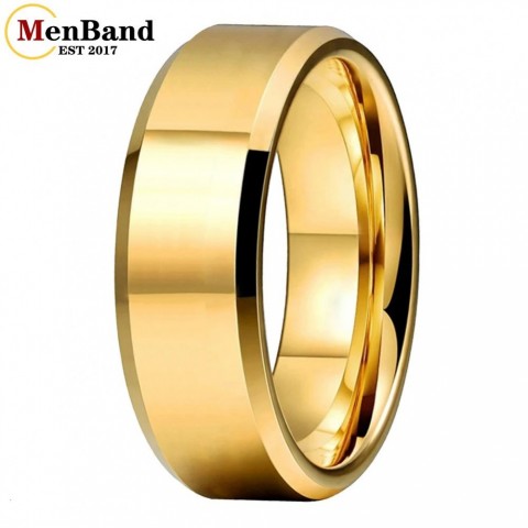 MenBand Premium Artificial Gold Tungsten Carbide Wedding Ring, 6/8MM Beveled Edges, Unisex Comfort Fit