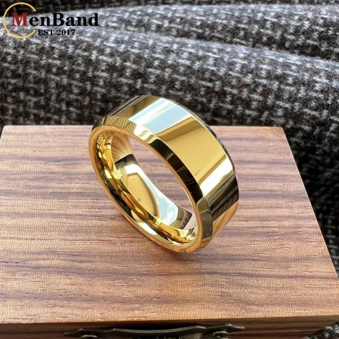 MenBand Premium Artificial Gold Tungsten Carbide Wedding Ring, 6/8MM Beveled Edges, Unisex Comfort Fit