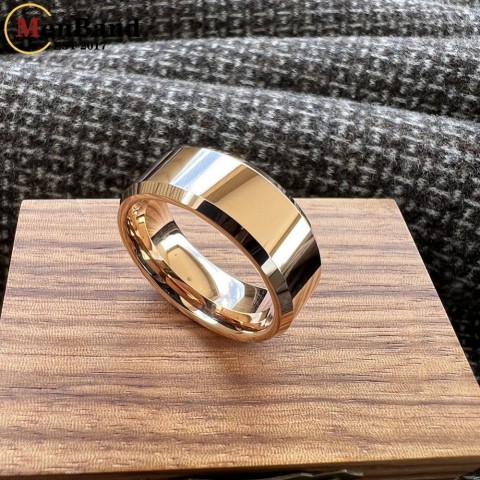 MenBand Premium Artificial Gold Tungsten Carbide Wedding Ring, 6/8MM Beveled Edges, Unisex Comfort Fit