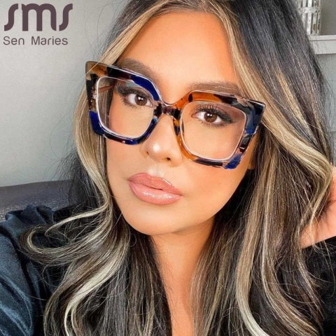 Vintage Square Yellow Alloy Glasses for Women