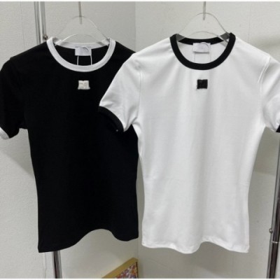 Elegant Women's Short Sleeve T-Shirt with Designer Embroidery and Color Blocking