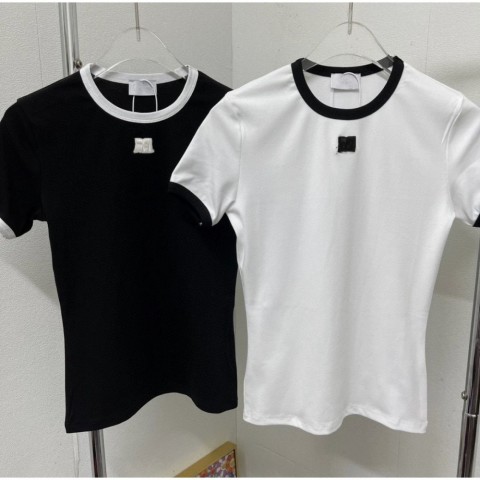 Elegant Women's Short Sleeve T-Shirt with Designer Embroidery and Color Blocking