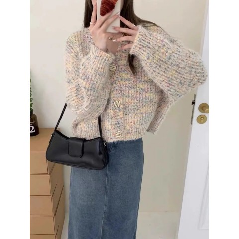 Chubby Women's Soft Acetate V-Neck Cardigan - Lilac Casual Winter Jacket