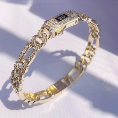 Cubic Zirconia1 Geometry Bangle with Copper Inlay and 14k Gold Plating