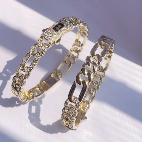 Cubic Zirconia1 Geometry Bangle with Copper Inlay and 14k Gold Plating