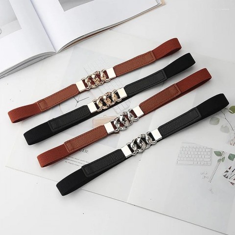 Women's Narrow Genuine Leather Belts with Golden Animal Buckle for Summer