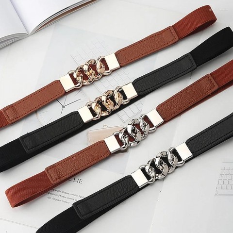 Women's Narrow Genuine Leather Belts with Golden Animal Buckle for Summer