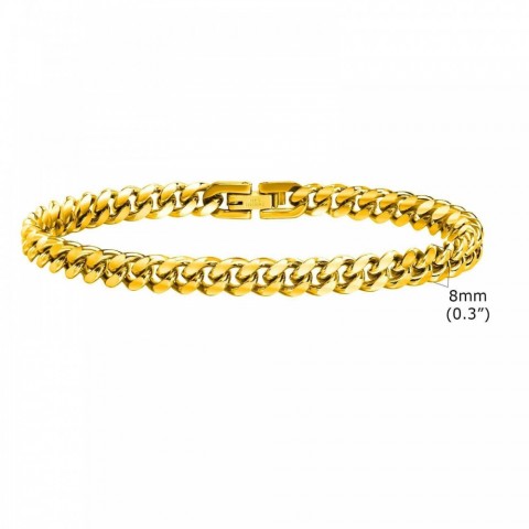 Vnox Men's 14K Gold Plated Bold Cuban Chain Bracelet, Black Turquoise Stone, Classic Link Design