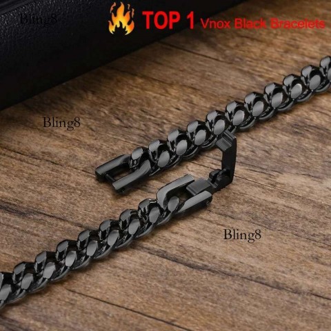 Vnox Men's 14K Gold Plated Bold Cuban Chain Bracelet, Black Turquoise Stone, Classic Link Design
