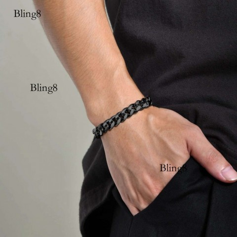 Vnox Men's 14K Gold Plated Bold Cuban Chain Bracelet, Black Turquoise Stone, Classic Link Design