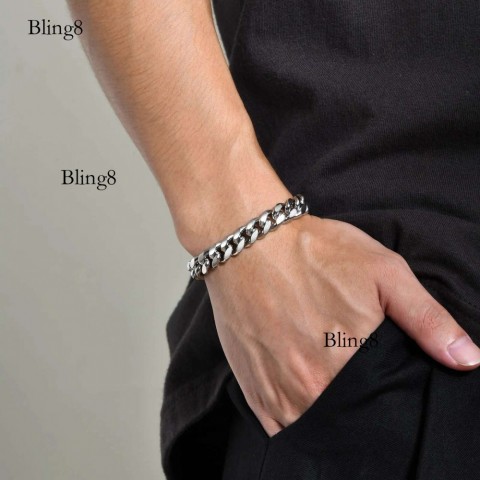 Vnox Men's 14K Gold Plated Bold Cuban Chain Bracelet, Black Turquoise Stone, Classic Link Design