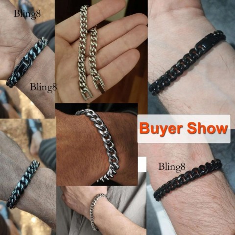 Vnox Men's 14K Gold Plated Bold Cuban Chain Bracelet, Black Turquoise Stone, Classic Link Design