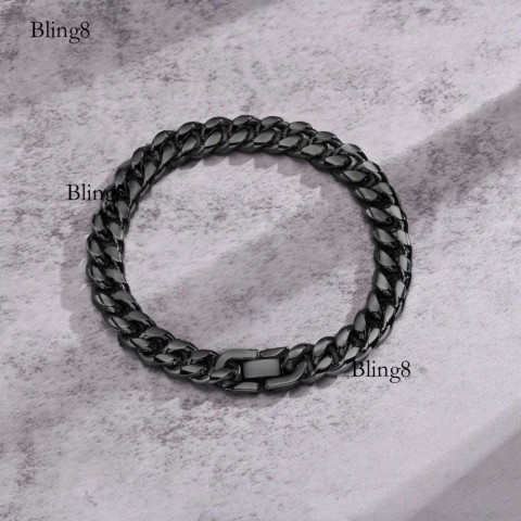 Vnox Men's 14K Gold Plated Bold Cuban Chain Bracelet, Black Turquoise Stone, Classic Link Design