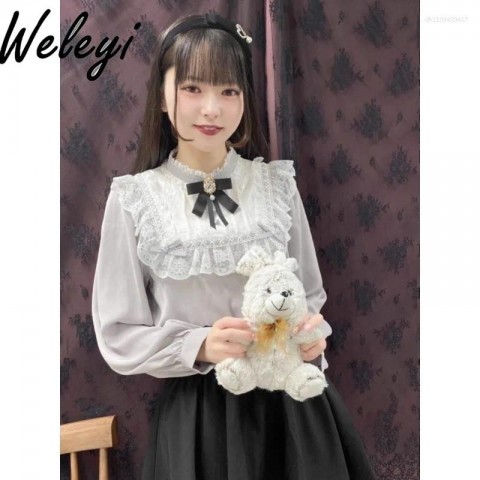 Women's Kawaii Rojita Lace Blouse - Versatile Autumn College Style