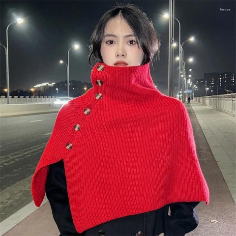 Luxury Pure Wool Women's High-Neck Shawl Cape with Buckle for Winter Warmth