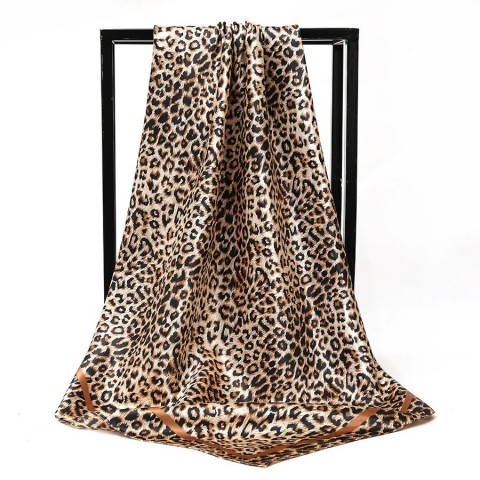 Leopard Print Square Silk Scarf for Women - Soft and Stylish 90cm Foulard