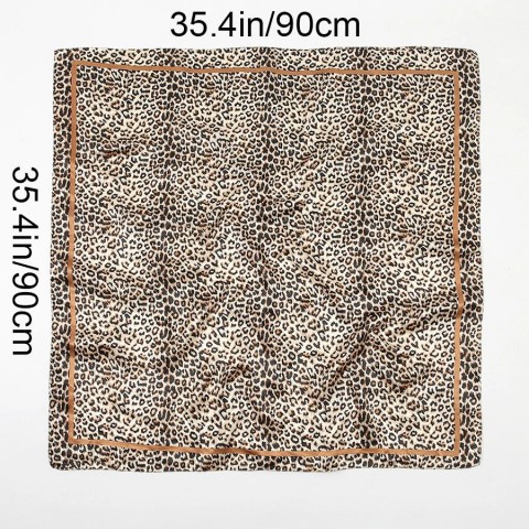 Leopard Print Square Silk Scarf for Women - Soft and Stylish 90cm Foulard
