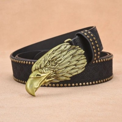 Fashionable Golden Buckle Men's Leather Belt with Eagle Head Design