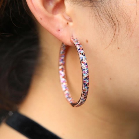 Stud Earrings Women's Mix Color 50mm Round Cubic Zirconia Classic Top Quality