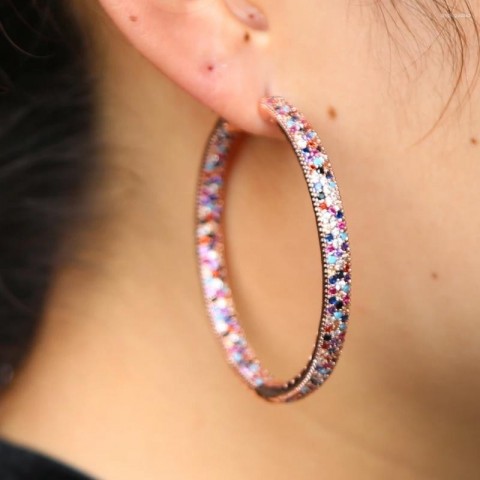 Stud Earrings Women's Mix Color 50mm Round Cubic Zirconia Classic Top Quality