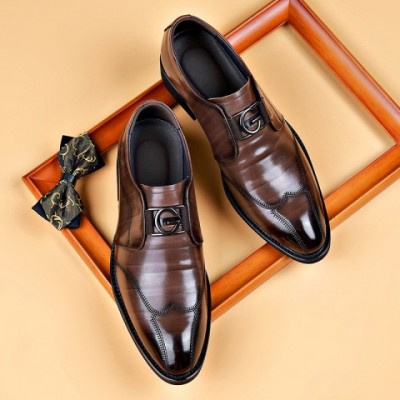 2024 Casual Leather Business Shoes for Men with Embroidered Pointed Toes