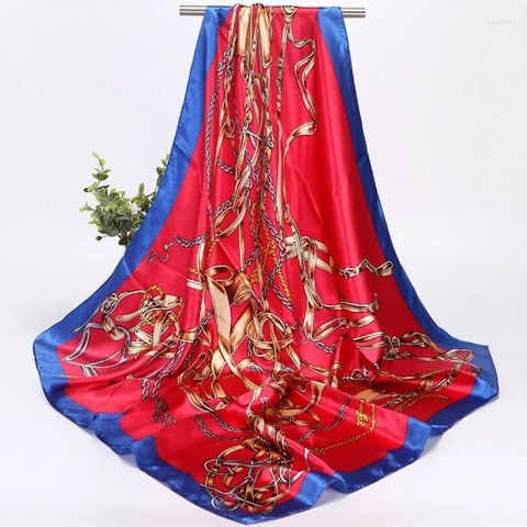 Elegant 90cm Square Silk Scarf for Women - Muslim Chiffon Hijab